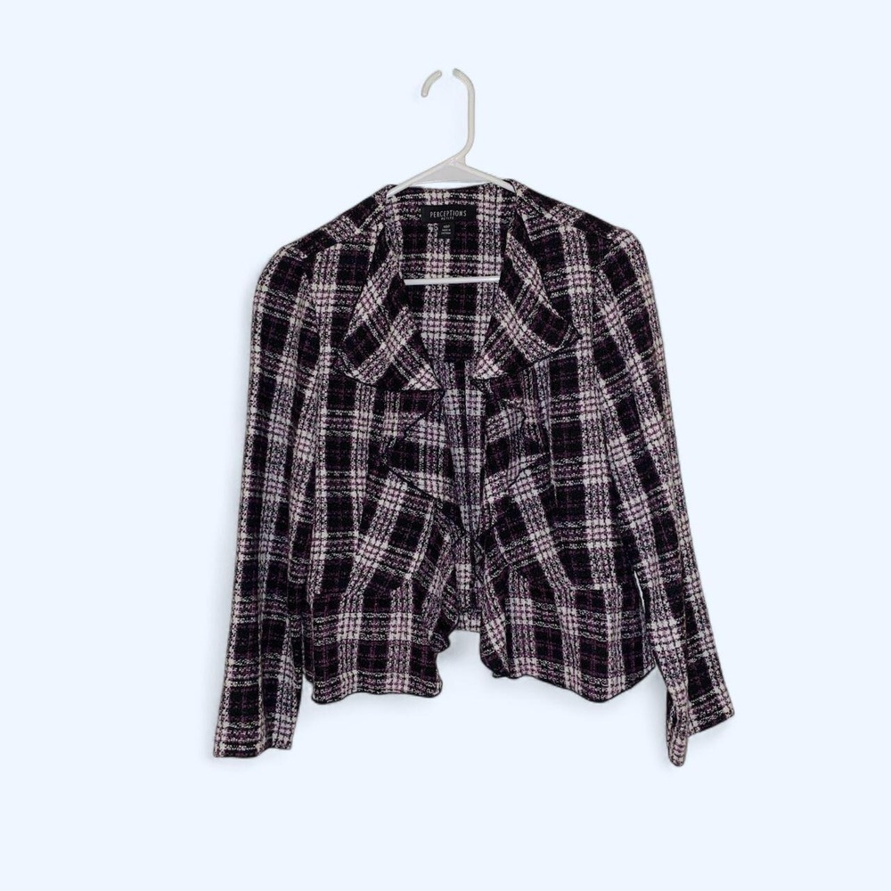 Perceptions Jacket Light Weight Plaid Purple Black White Size 10P